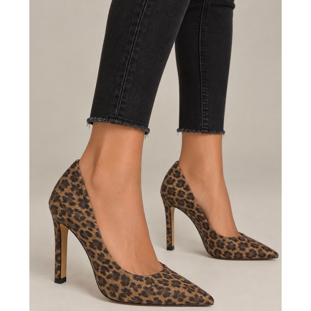 Good American Leopard Print Pointed Toe Stiletto Pumps Brown Size 5.5 Wide